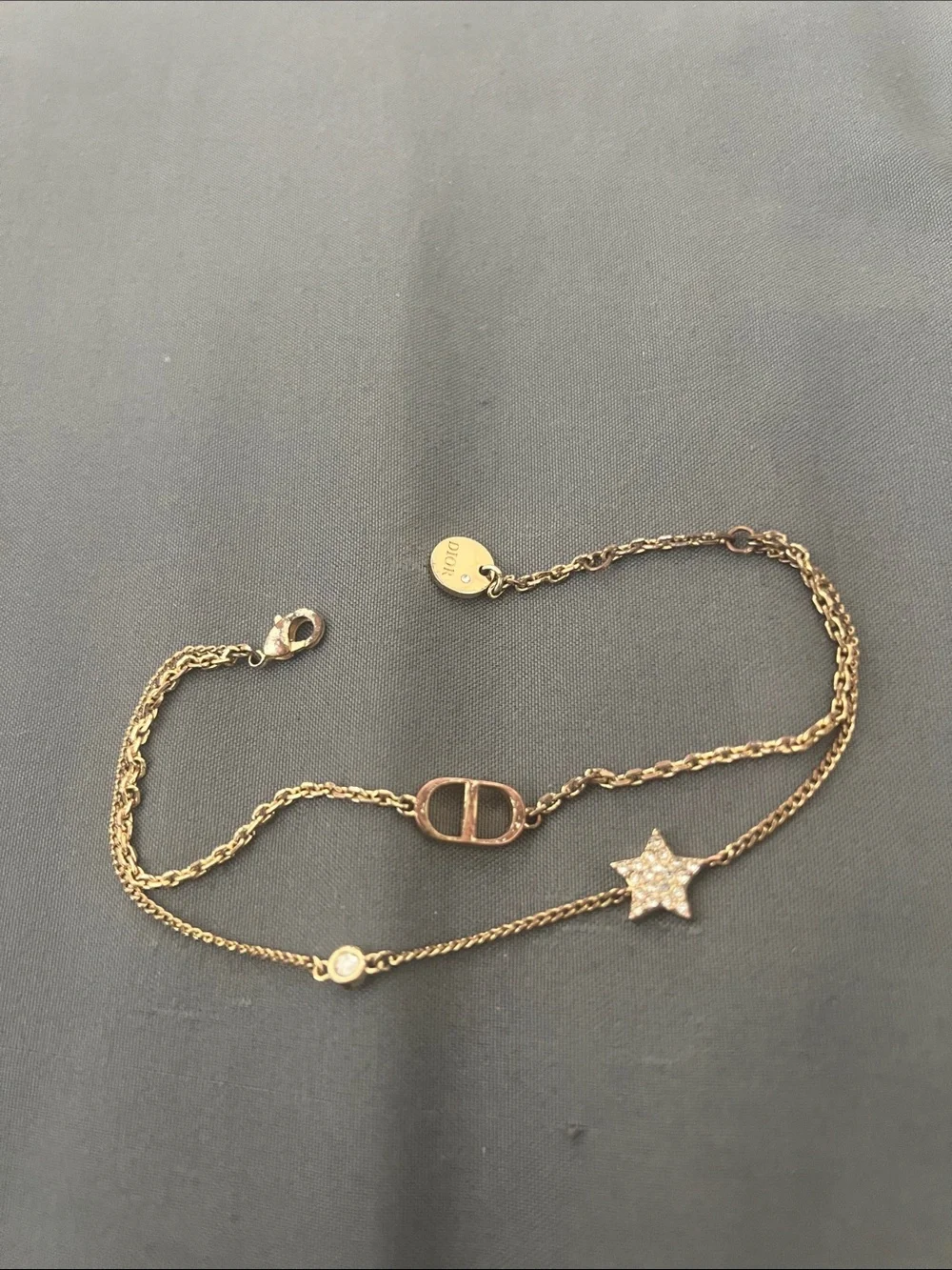 Dior Gold Star & Pearl Double Chain Bracelet